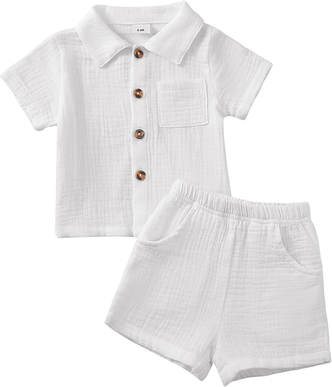 Baby Boy Clothes Baby Boy Outfits Baby Boy Summer Clothes Cotton 2 Piece Set with Button down Shirt and Shorts 0-3T