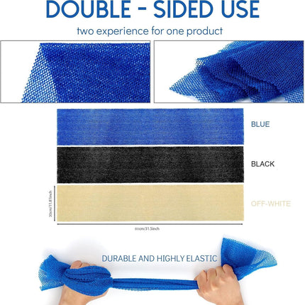 3 Pieces African Bath Sponge African Net Long Net Bath Sponge Exfoliating Shower Body Scrubber Back Scrubber Skin Smoother,Great for Daily Use(Blue,Black,Off-White)