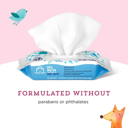 Amazon Brand -  99% Water Baby Wipes, Hypoallergenic, Fragrance Free,72 Count (Pack of 6)