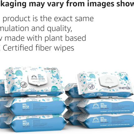 Amazon Brand -  99% Water Baby Wipes, Hypoallergenic, Fragrance Free,72 Count (Pack of 6)