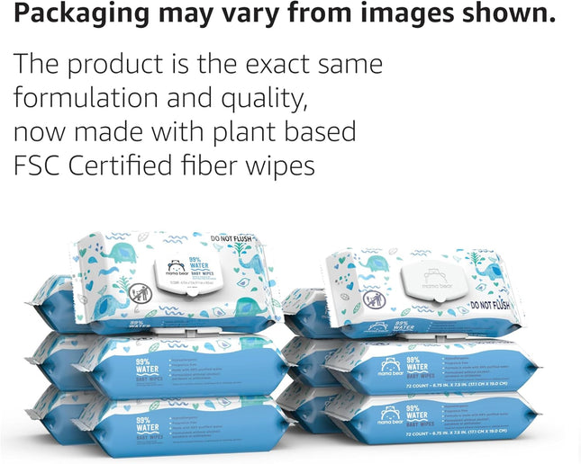 Amazon Brand -  99% Water Baby Wipes, Hypoallergenic, Fragrance Free,72 Count (Pack of 6)