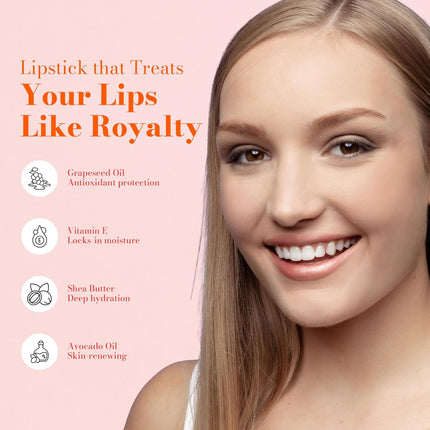 Frosted Finish Lipstick, Long Wear Moisture-Rich Shades with Natural Minerals, Matte Lipstick Contains Shea Butter, Grapeseed & Avocado Oils, Lead-Free, Gilded