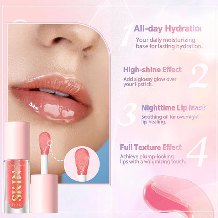 2 Pack Fruit Flavored Lip Oil Balm, Strawberry + Coco | 2 Pack Fruit Lip Oil, Glossy Non-Sticky Shine, Moisturizing Hydration, Dry Lips Care, Daily Makeup, Girls Gift
