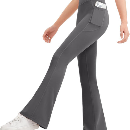 Girls Flare Leggings Kids Bell Bottom Flared Yoga Pants High Waisted Athletic Tight with Pockets