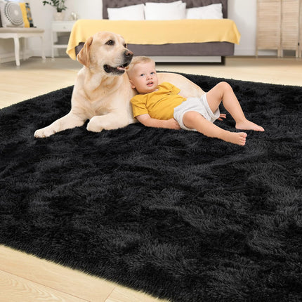 Super Soft Fluffy Rug for Bedroom, Modern Shaggy Fuzzy Kids Rugs for Living Room, Plush Indoor Nursery Home Decor Dorm Carpet with Non-Slip Bottom, Black, 4 X 6 Feet
