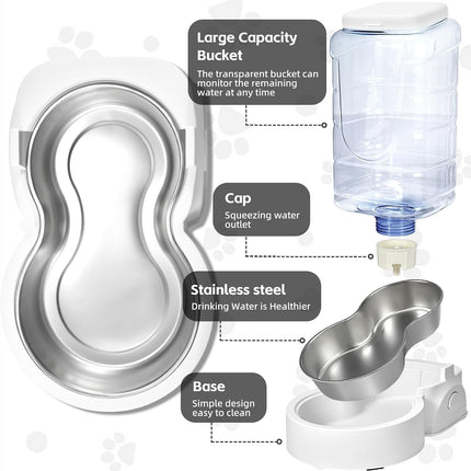 Automatic Cat Feeder and Water Dispenser with Stainless Steel Bowl Dog Gravity Food Feeder and Waterer for Small Medium Pets Puppy Kitten 1 Gallon X 2