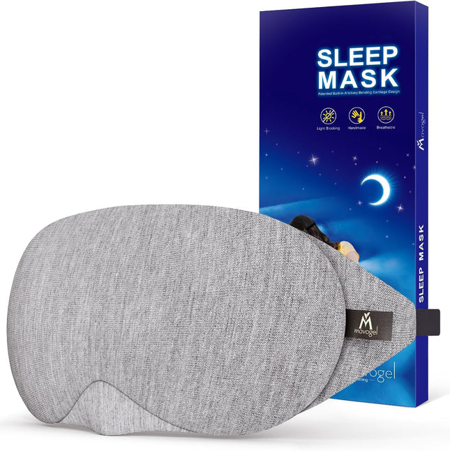 Cotton Sleep Eye Mask, Light Blocking with Adjustable Nose Bridge | Updated Design, Soft and Comfortable Night Eye Mask for Men Women, Eye Blinder for Shift Work, Includes Travel Pouch, Grey