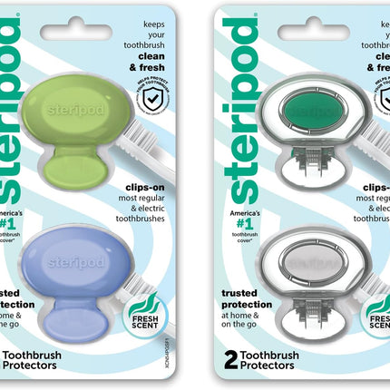 Clip-On Toothbrush Protector, Keeps Toothbrush Fresh and Clean, Fits Most Manual and Electric Toothbrushes, Blue, Green, Clear, 4 Count