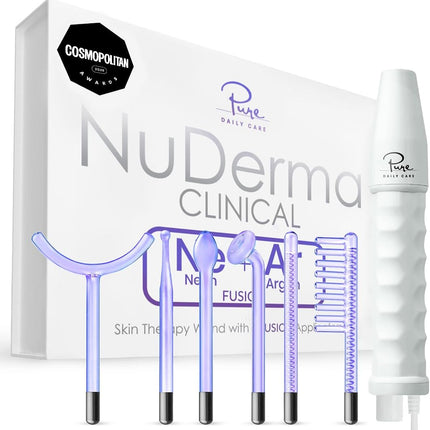 Nuderma Clinical Portable Skin Therapy Wand, Machine with 6 Fusion Neon + Argon Wands – anti Aging - Clarifying - Skin Tightening & Radiance - Wrinkle Reducing