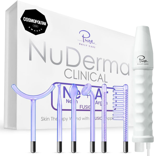 Nuderma Clinical Portable Skin Therapy Wand, Machine with 6 Fusion Neon + Argon Wands – anti Aging - Clarifying - Skin Tightening & Radiance - Wrinkle Reducing