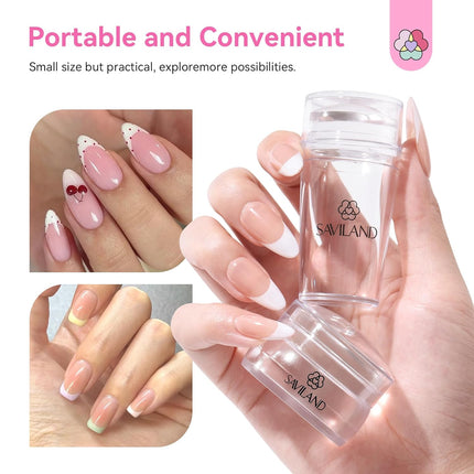 French Tip Nail Stamp: 4PCS Nail Art Stamper Kit Clear Silicone Nails Stamping Long & Short Jelly Stamper with Scrapers Nails Stamper Kit for French Manicure Home DIY Salon