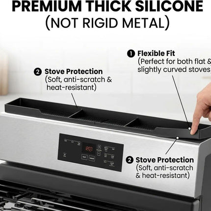 Stove Top Shelf 30 Inch - Silicone Material Magnetic Shelf for Stove - 3 Functional Partitions Kitchen Spice Rack Organizer-Black,Kitchen Gadgets Storage Organization