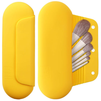 Silicone Makeup Brush Holder Travel Cosmetic Bag：Soft Portable Cosmetic Face Brushes Holder with Upgrade Anti-Fall Out Magnetic Closure, Large Travel Makeup Brush Case - Walnut