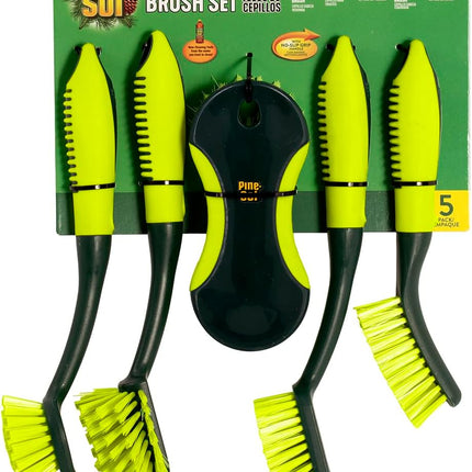Scrub Brush Set - Long Handle Cleaning Brushes with Heavy Duty Bristles and Comfort Grip - Scrubbers for Kitchen, Household, and Dishwashing, 5 Pieces