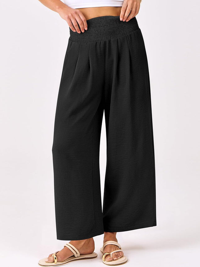 Womens Wide Leg Palazzo Pants with Pockets | Lightweight Breathable High Waisted Pants, Beach Vacation Flowy, Lounge & Casual Summer Trousers