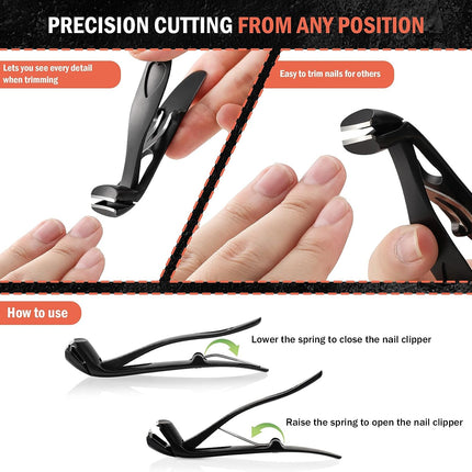 Angled Head Toe Nail Clippers for Seniors for Thick Nails - Ergonomic Toenails Clipper for Thick Toenails, Premium Finger Nails Clipper for Adult with Catcher - Black
