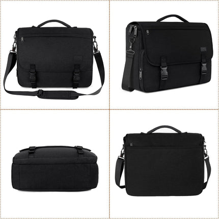 Messenger Bag for Men, Briefcases Lightweight Men'S Laptop Bag 15.6 Inch Water Resistant Crossbody School Satchel Bags Computer Work Office Bag with Shoulder Strap, Black