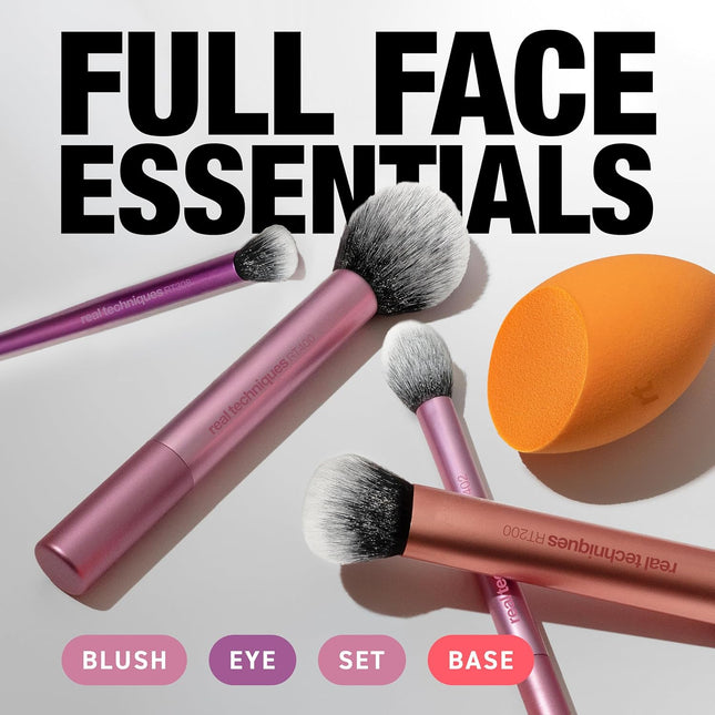 6 Piece Everyday Essentials Makeup Brush Set, Includes 4 Brushes & 2 Makeup Sponges for Foundation, Blush, Bronzer, Contour, Eyeshadow & Powder, Travel Gift Set, Cruelty-Free & Vegan