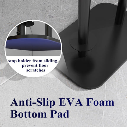 Toilet Paper Holder Free Standing – Rustproof Metal Toilet Paper Stand for 4 Rolls with Anti-Slip Base and Shelf for Phone & Small Items, Bathroom Organizers and Storage, Medium, Black