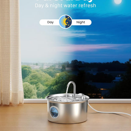 Cat Water Fountain Stainless Steel: Cat Fountain for Drinking - 88Oz/2.6L Pet Water Fountain for Cats Indoor - Quiet Cats Water Bowl Dispenser - Pets Feeding & Watering Supplies - for Small Animals