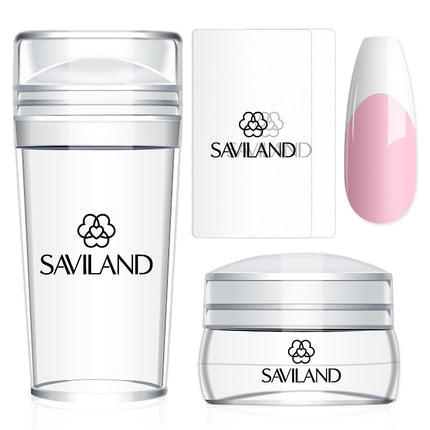 French Tip Nail Stamp: 4PCS Nail Art Stamper Kit Clear Silicone Nails Stamping Long & Short Jelly Stamper with Scrapers Nails Stamper Kit for French Manicure Home DIY Salon