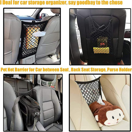Dog Car Net Barrier Pet Barrier with Car Mesh Organizer for Dog & Child, Safety Divider with Upgraded Storage Pouch, Easy Install for Cars & Suvs
