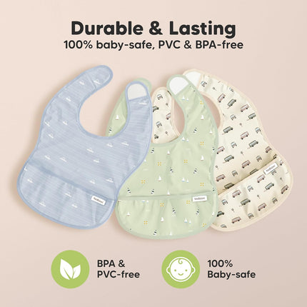 3-Pack Waterproof Baby Bibs for Eating, Lightweight (Marine Muse) | Toddler Feeding Bibs with Large Food Catcher, Mess Proof, Food-Grade, Baby Eating Essentials, Easy to Put on & Clean