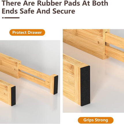 4 PCS Drawer Divider, 17"-22" Adjustable Bamboo Drawer Dividers Organizers, Expandable Separators for Kitchen, Clothes, Dressers, Home, Office