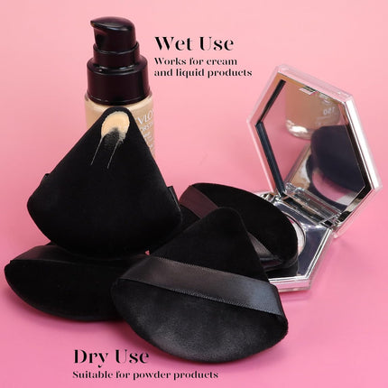 Powder Puff, 12Pcs Face Triangle Powder Puffs for Loose & Foundation | Black Velvet Makeup Puff for Contouring & Baking, Ultra-Soft Cloud Kiss Makeup Tools for Setting, Reusable & Washable