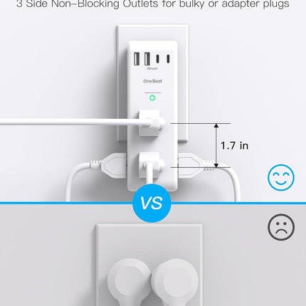 Surge Protector Outlet Extender - with Rotating Plug, 6 AC Multi Plug Outlet with 4 USB Ports (2 USB C), 1800J Wall Charger, 3-Sided Power Strip with Spaced Outlet Splitter for Home, Office, Travel