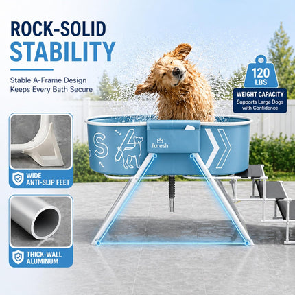 Big Dipper Dog Bath Tub with Stairs, Elevated Portable Foldable Wash Station with Steps for Bathing, Shower and Grooming, Indoor, Outdoor, for Medium to Large Size Dogs
