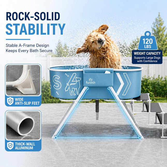 Big Dipper Dog Bath Tub with Stairs, Elevated Portable Foldable Wash Station with Steps for Bathing, Shower and Grooming, Indoor, Outdoor, for Medium to Large Size Dogs