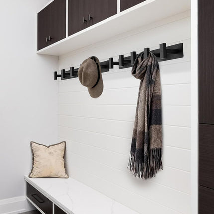 Coat Rack Wall Mount - 5 Coat Hooks, Towel Racks for Bathroom Robes Bags Keys, Hat Rack Wall Towel Hooks Organizer Essential (Black)
