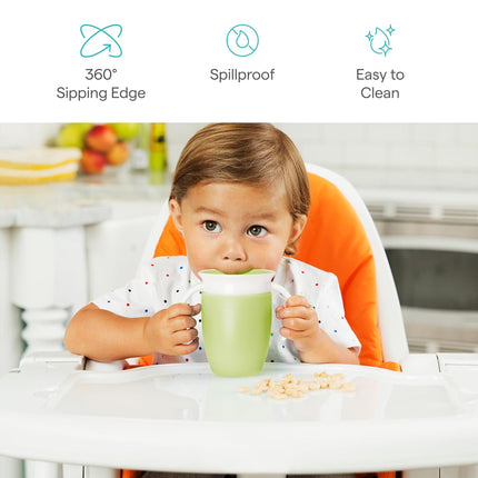 Miracle 360 Sippy Cup for 6 Month Old, Spill Proof Baby and Toddler Cups with Transition Handles, 7 Ounce, 2 Pack, Blue/Green