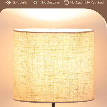 Tripod Table Lamp, Small Cute Bedside Lamp, 14.2 Inch, E26 Base | Light Brown Wooden Base, Linen Beige Lampshade, Nightstand Lamp for Nursery, Bedroom, Kid Room, Living Room