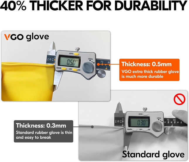 3-Pairs Reusable Household Gloves, Rubber Dishwashing Gloves, Extra Thickness, Long Sleeves, Kitchen Cleaning, Working, Painting, Gardening, Pet Care (Size L, Yellow, HH4601)
