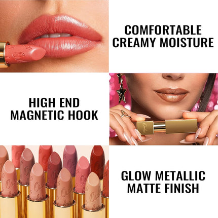 Matte Mauve Pink Lipstick with Glow Metallic Finish - Vegan Lipstick for Women, Creamy Texture, Hydrating Clean Beauty Formula, High-End Magnetic Hook Design, GM04 Mauve Babe