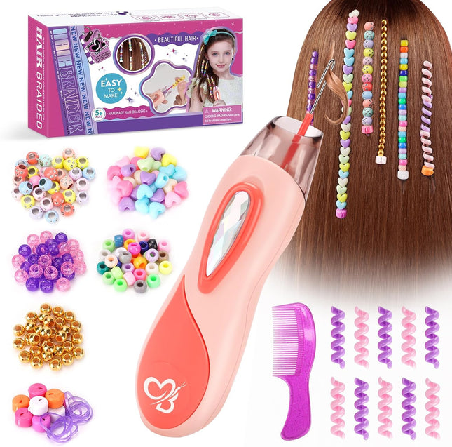 Hair Beads for Kids Girls, Gifts for 5 6 7 8 9 10 Year Old Girl, DIY Hair Accessories Kits with Reusable Beads, Hair Gem Stamper Kit for Kids Age 6-12 Creative Birthday Gifts Girls Toys Age 6-8