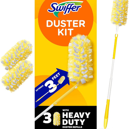 Duster Kit with 3 Ft Extendable Handle | Includes 1 Duster Extendable Handle (3 Ft). 3 Heavy Duty Duster Refills. for Ceiling Fans, Vents, and Hard to Reach Places