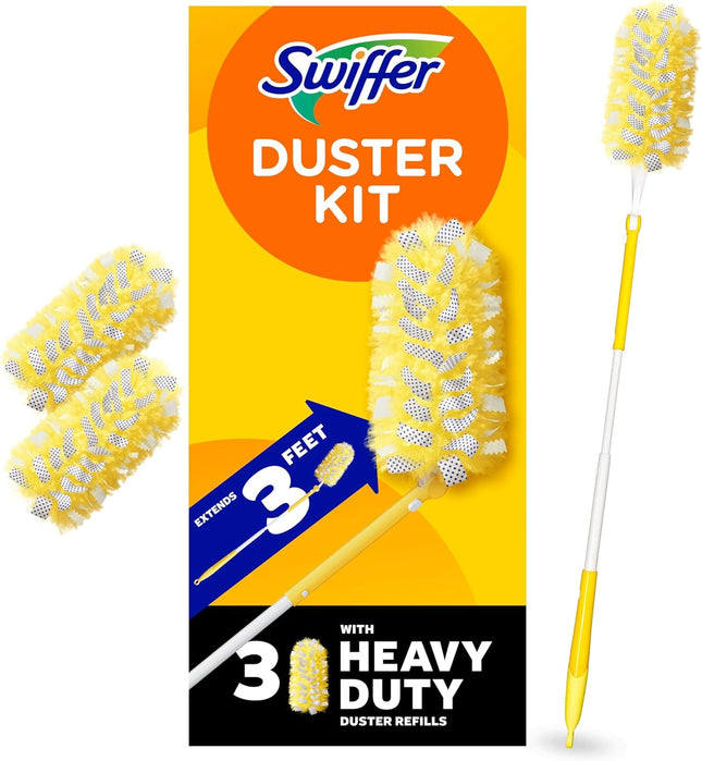 Duster Kit with 3 Ft Extendable Handle | Includes 1 Duster Extendable Handle (3 Ft). 3 Heavy Duty Duster Refills. for Ceiling Fans, Vents, and Hard to Reach Places