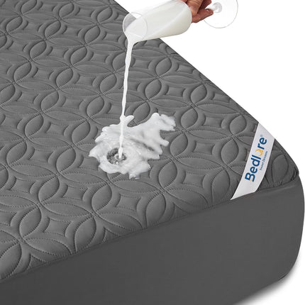 Waterproof Mattress Protector, Queen Size Mattress Pad Noiseless with Deep Pocket 6"-18" Depth, Soft Breathable Dirt-Proof Bed Mattress Cover Washable for Home, Bedroom, Hotel (Gray)