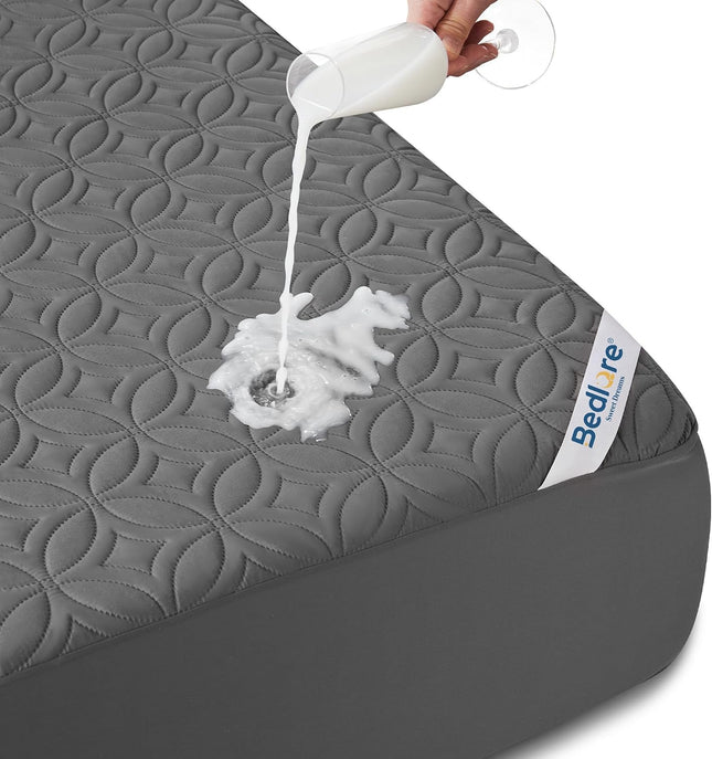 Waterproof Mattress Protector, Queen Size Mattress Pad Noiseless with Deep Pocket 6"-18" Depth, Soft Breathable Dirt-Proof Bed Mattress Cover Washable for Home, Bedroom, Hotel (Gray)