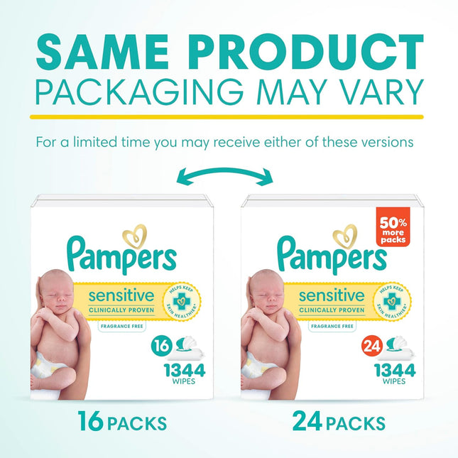 Sensitive Baby Wipes, Clinically Proven, Fragrance Free, Unscented, Water Based, Hypoallergenic, Multi-Use, Hand Wipes 1344 Wipes Total (24X Flip-Top Packs) [Packaging May Vary]