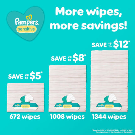 Sensitive Baby Wipes, Clinically Proven, Fragrance Free, Unscented, Water Based, Hypoallergenic, Multi-Use, Hand Wipes 1344 Wipes Total (24X Flip-Top Packs) [Packaging May Vary]