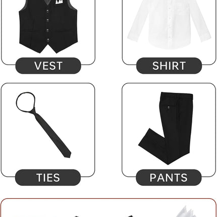 Boys' 6-Piece Formal Slim Fit Suit Vest Set Adjustable Waist
