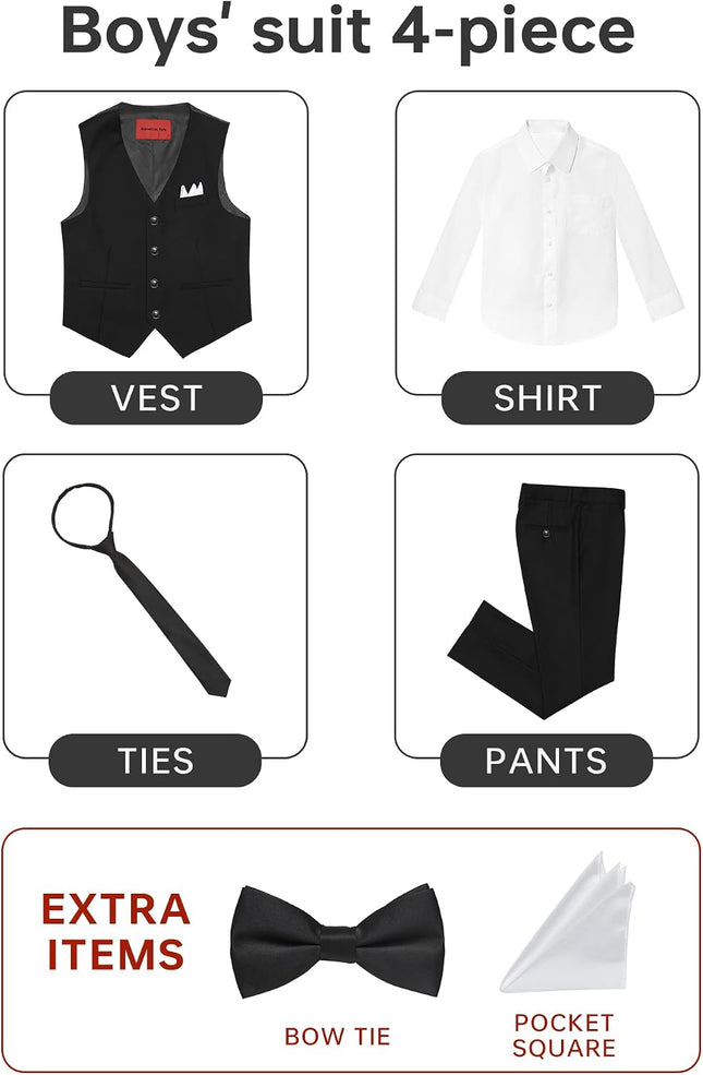 Boys' 6-Piece Formal Slim Fit Suit Vest Set Adjustable Waist
