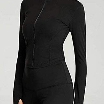 Womens Lightweight Full Zip Running Track Jacket Workout Slim Fit Yoga Sportwear with Thumb Holes