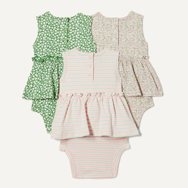 Baby Girls' Sleeveless Bodysuit Dress, Pack of 3