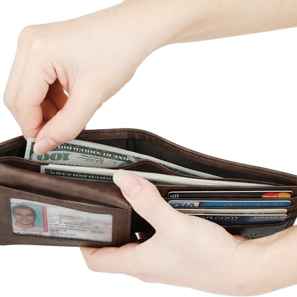 Wallet for Men-Genuine Leather RFID Blocking Bifold Stylish Wallet with 2 ID Window