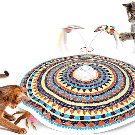 Cat Toys Chargeable, 3In1 Hide and Seek, Automatic Interactive Fun, Fluttering Butterfly, Moving Feather, Kitten Wand, Indoor Kitty Exercise Kicker 22.8 Inch Cover for All Breeds
